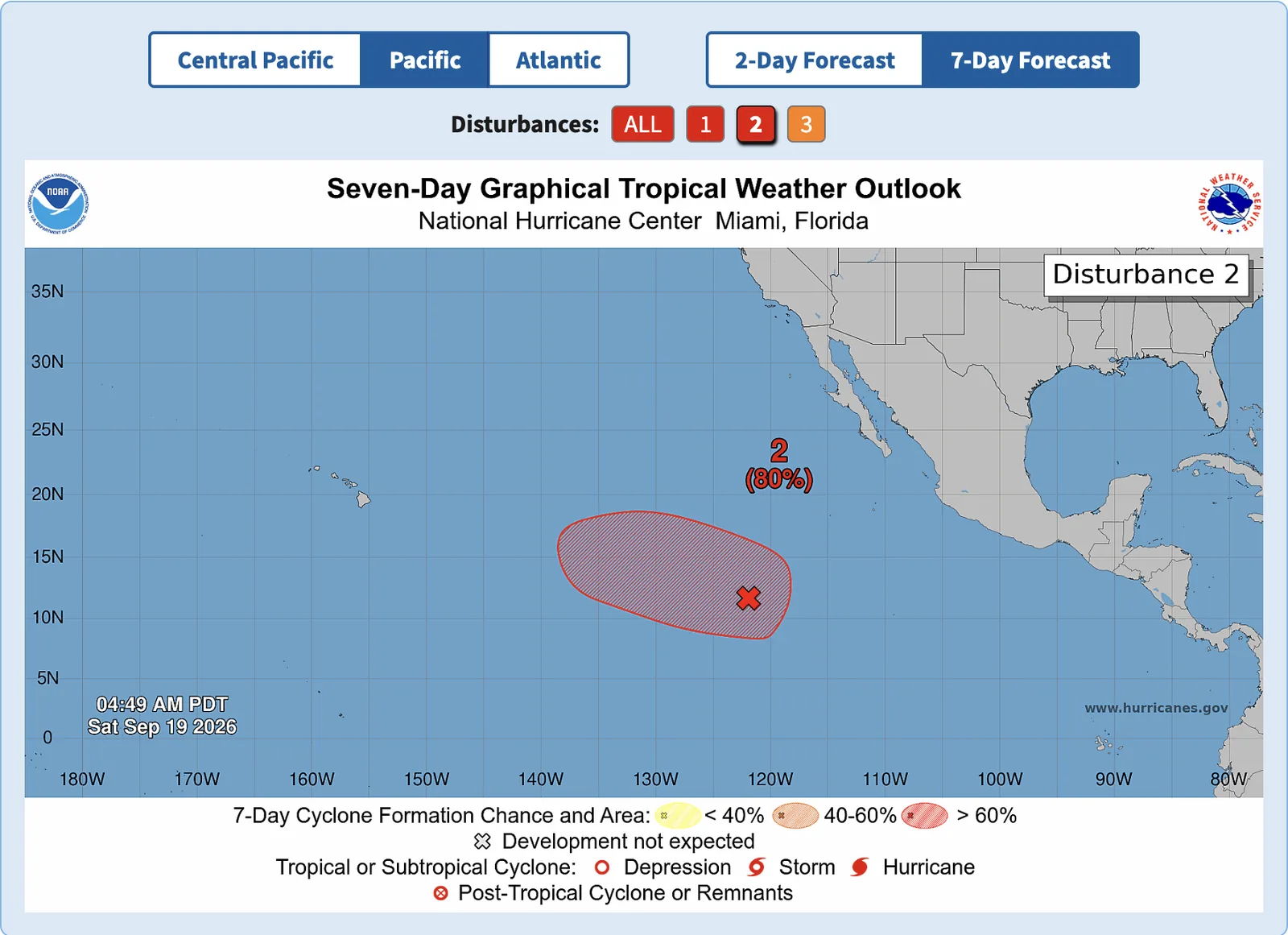 EP98 — the low well southwest of the southern tip of Baja